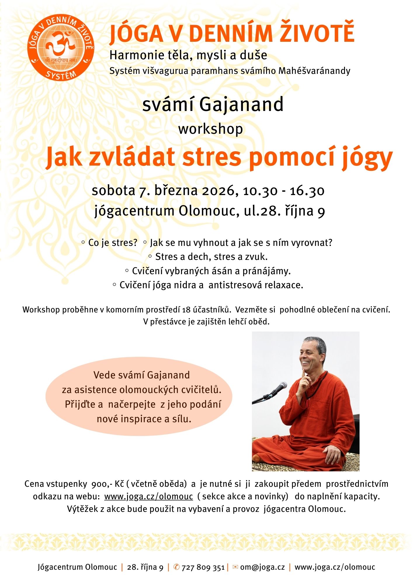 Olomouc workshop Jak zvládat stres pomocí jógy